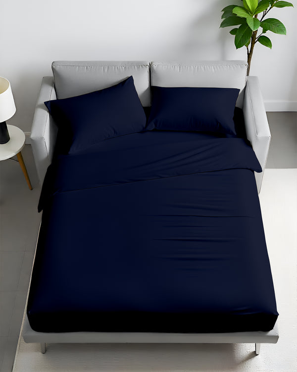 FlexFit Comfort Cotton 4-Piece Sleeper Sofa Sheet Set - Navy Blue