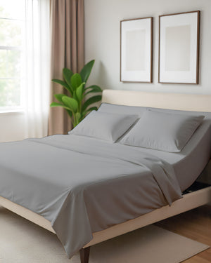 Serenity Split –  Premium Cotton 4 Piece Split Head Sheet Set- Light Gray