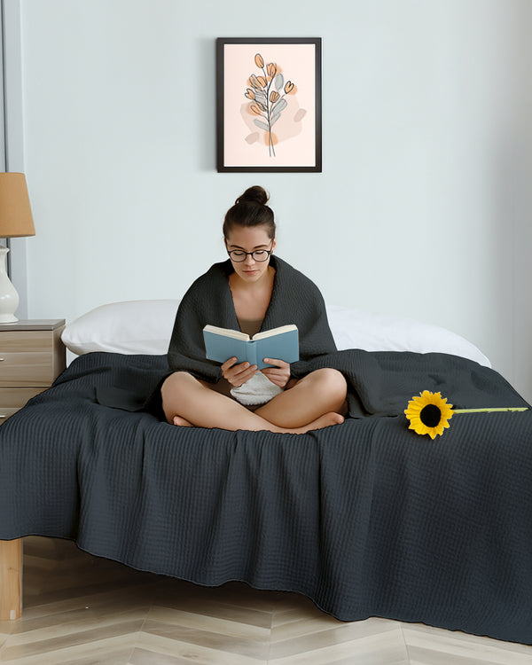 Havenweave Microfiber 1 Piece Waffle Coverlet - Smoky Black-Bed Layers-Shreem Linen-Slumber Sphere