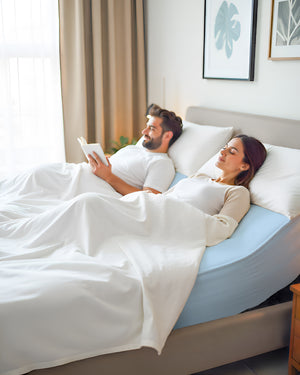 SleepSync Giza 1 Piece Split Head Fitted Sheet – Serenity Light Blue