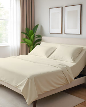 Serenity Split –  Premium Cotton 4 Piece Split Head Sheet Set- Ivory