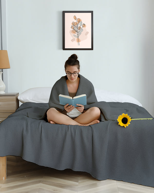 Havenweave Microfiber 1 Piece Waffle Coverlet - Dark Gray-Bed Layers-Shreem Linen-Slumber Sphere