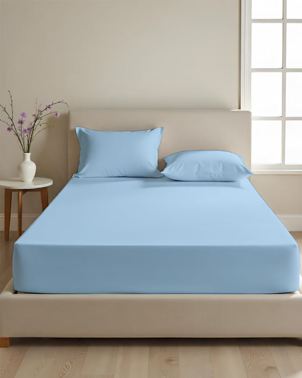 SleepNest 3 Piece Brushed Microfiber Fitted Sheet Set- Light Blue