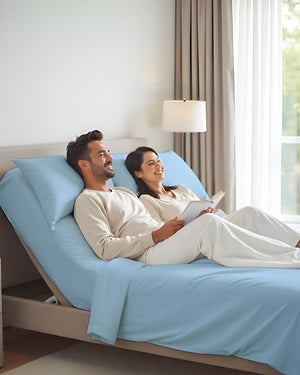 SleepEase Split Head 4 Piece Sheet Set- Light Blue