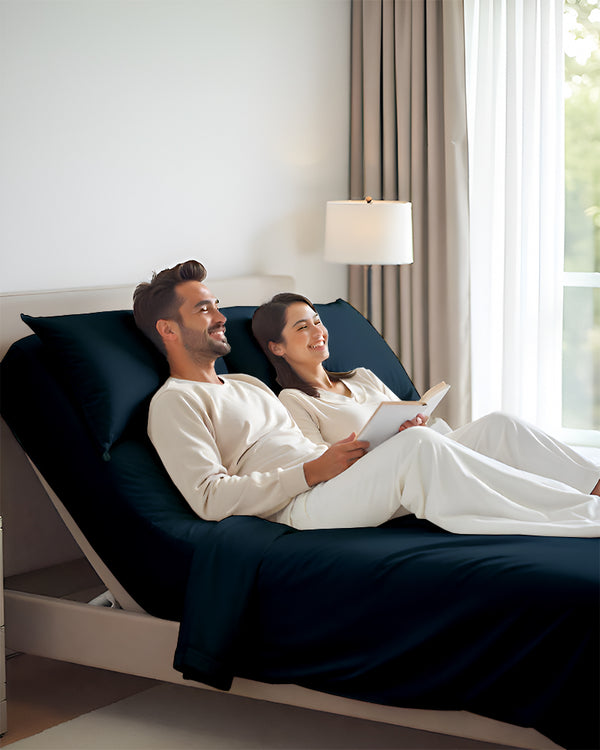 SleepEase Split Head 4 Piece Sheet Set- Navy Blue