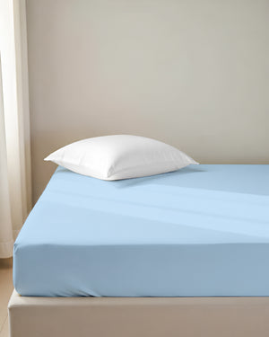 Luxe Giza Cotton 1 Piece Cot Fitted Sheet - Light Blue
