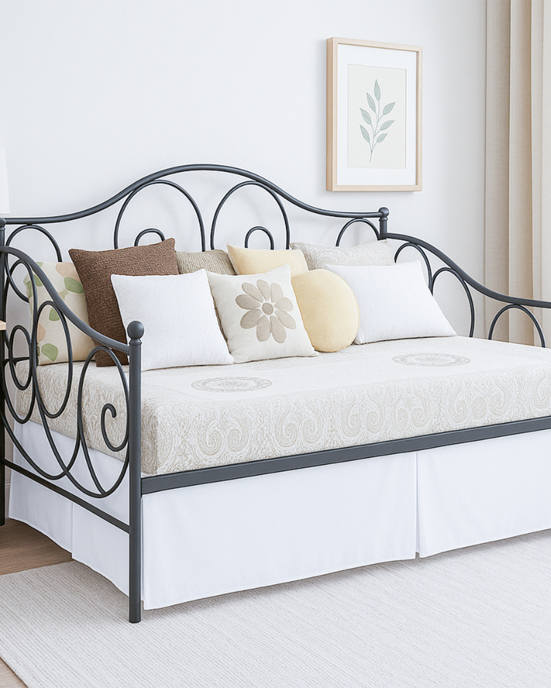 Luxe Pleated Microfiber 1 Piece Daybed Skirt- White-Bed Skirts-Shreem Linen-Slumber Sphere