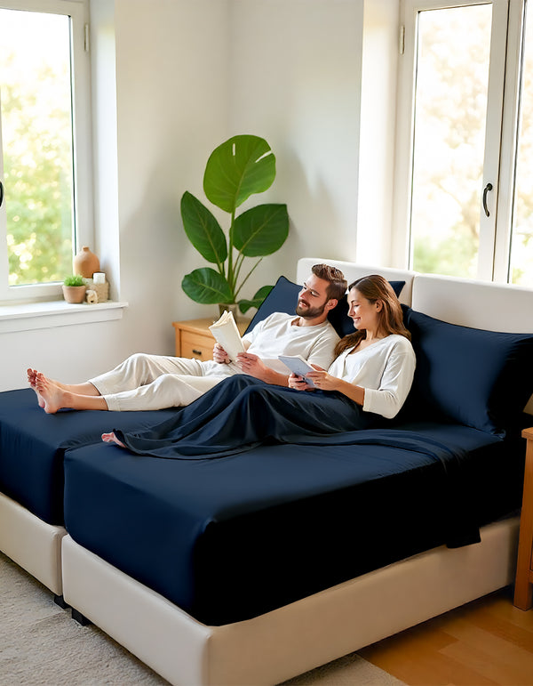 EliteFlex - 7 Piece Cotton Split Sheet Set for Adjustable Beds - Navy Blue