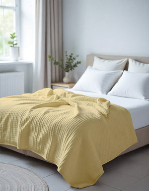 Havenweave Microfiber 1 Piece Waffle Coverlet - Pastel Yellow-Bed Layers-Shreem Linen-Slumber Sphere