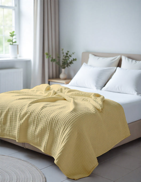 Havenweave Microfiber 1 Piece Waffle Coverlet - Pastel Yellow-Bed Layers-Shreem Linen-Slumber Sphere