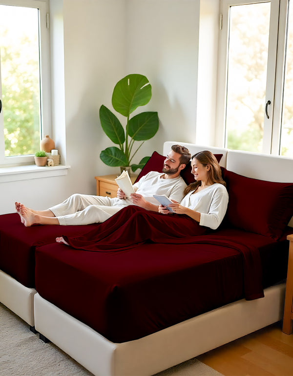 EliteFlex - 7 Piece Cotton Split Sheet Set for Adjustable Beds - Burgundy