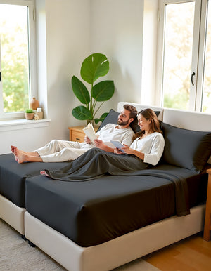 EliteFlex - 7 Piece Cotton Split Sheet Set for Adjustable Beds - Dark Gray