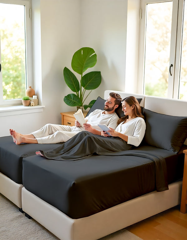 EliteFlex - 7 Piece Cotton Split Sheet Set for Adjustable Beds - Dark Gray