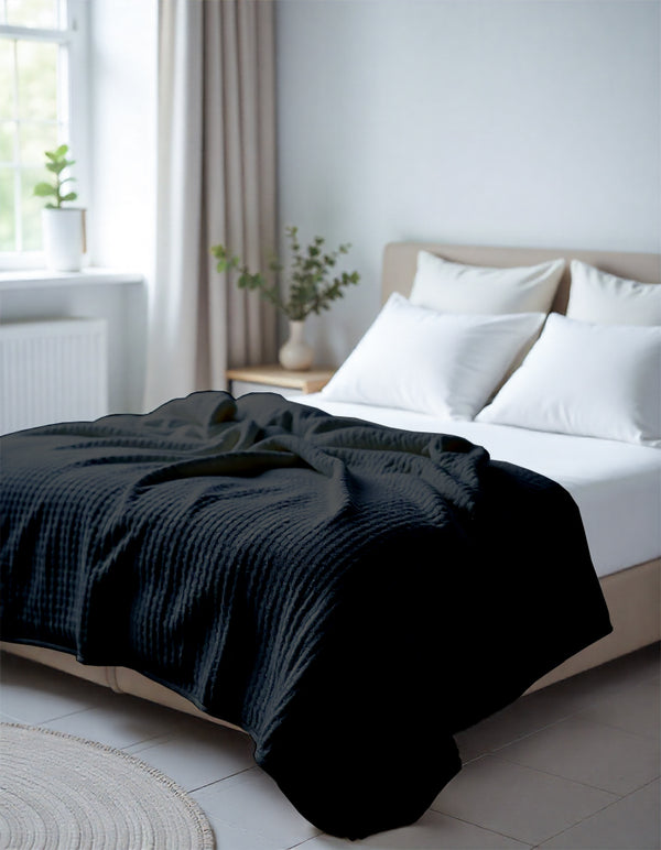 Havenweave Microfiber 1 Piece Waffle Coverlet - Smoky Black-Bed Layers-Shreem Linen-Slumber Sphere