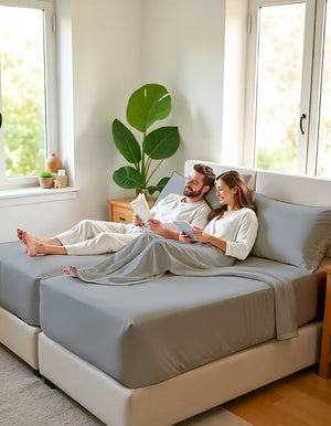 EliteFlex - 7 Piece Cotton Split Sheet Set for Adjustable Beds - Light Gray