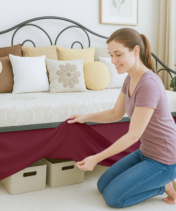 Luxe Pleated Microfiber 1 Piece Daybed Skirt- Burgundy-Bed Skirts-Shreem Linen-Slumber Sphere