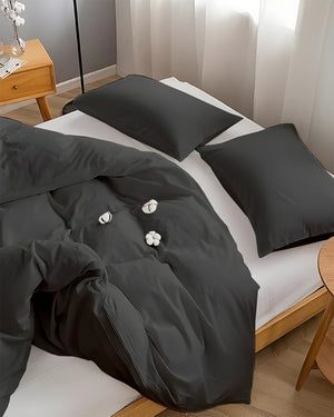 DreamHaven – Breathable & Beautiful 3 Piece Cotton Duvet Cover - Dark Gray-Bed Layers-Cottington Lane-Slumber Sphere