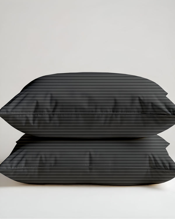 ShadowStone Dark Grey Striped 2 Piece Pillow Covers-Pillowcases-Cottingon-Slumber Sphere