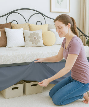 Luxe Pleated Microfiber 1 Piece Daybed Skirt- Dark Gray-Bed Skirts-Shreem Linen-Slumber Sphere