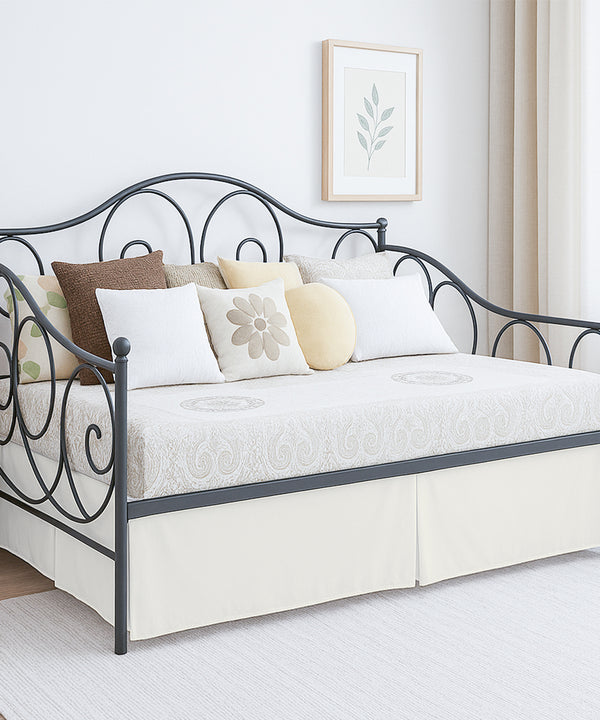 Luxe Pleated Microfiber 1 Piece Daybed Skirt- Ivory-Bed Skirts-Shreem Linen-Slumber Sphere