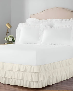 GraceLoom Tiered Ruffle Bed Skirt, Ivory-Bed Skirts-Shreem Linen-Slumber Sphere