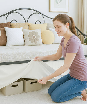 Luxe Pleated Microfiber 1 Piece Daybed Skirt- Ivory-Bed Skirts-Shreem Linen-Slumber Sphere