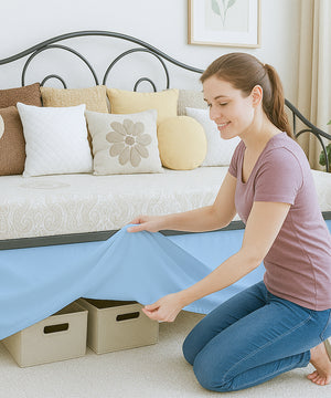 Luxe Pleated Microfiber 1 Piece Daybed Skirt- Light Blue-Bed Skirts-Shreem Linen-Slumber Sphere