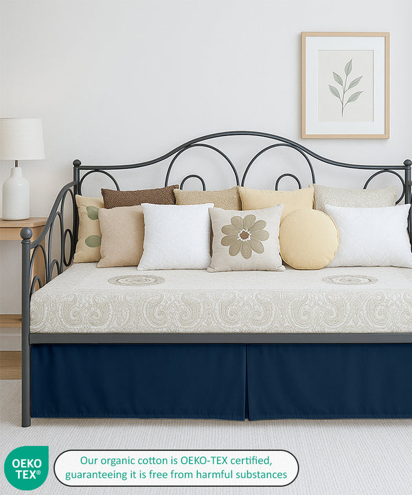 Luxe Pleated Microfiber 1 Piece Daybed Skirt- Navy Blue-Bed Skirts-Shreem Linen-Slumber Sphere
