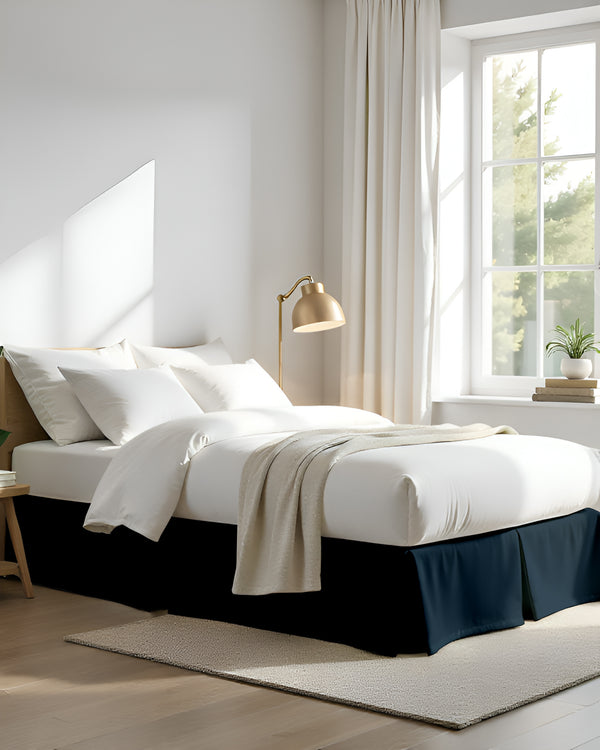 Neatflair Pleated Bed Skirt- 1 Piece, Navy Blue-Bed Skirts-Shreem Linen-Slumber Sphere