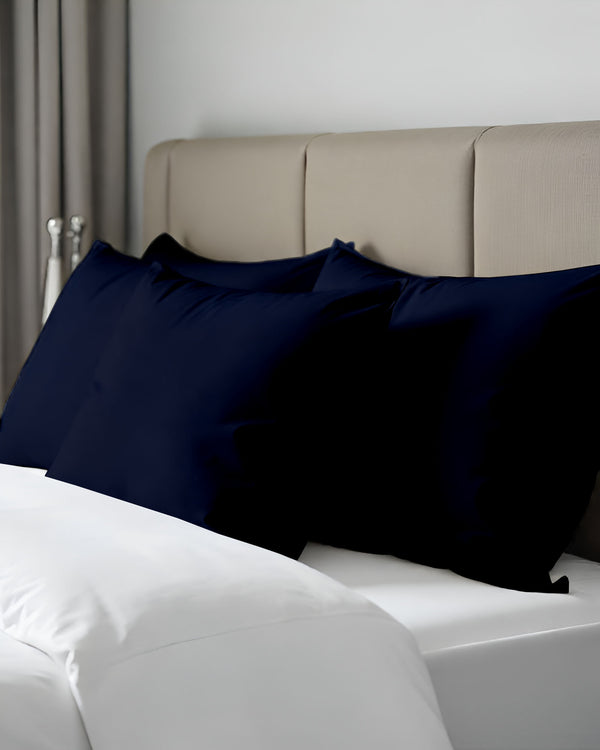 CloudCotton - Set of 2 Piece Pillow Cover with Rich Color & Silken Finish in Navy Blue-Pillowcases-Cottingon-Slumber Sphere