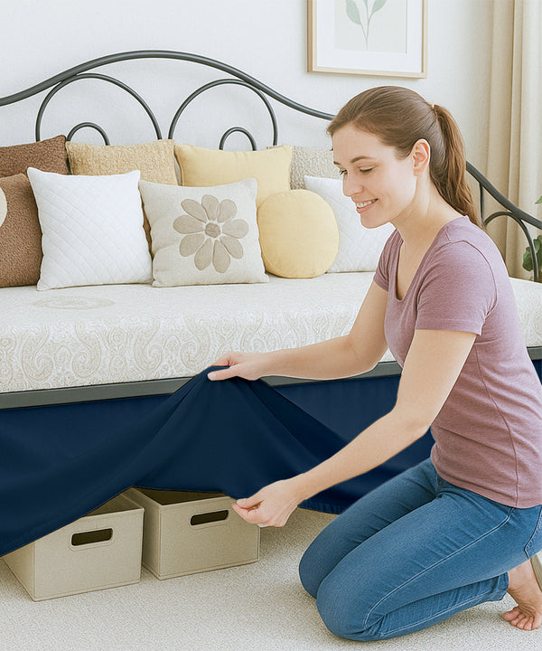 Luxe Pleated Microfiber 1 Piece Daybed Skirt- Navy Blue-Bed Skirts-Shreem Linen-Slumber Sphere