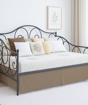 Luxe Pleated Microfiber 1 Piece Daybed Skirt- Taupe-Bed Skirts-Shreem Linen-Slumber Sphere