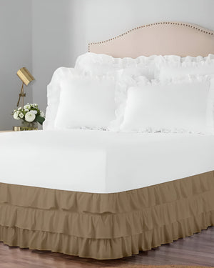 GraceLoom Tiered Ruffle Bed Skirt, Taupe-Bed Skirts-Shreem Linen-Slumber Sphere