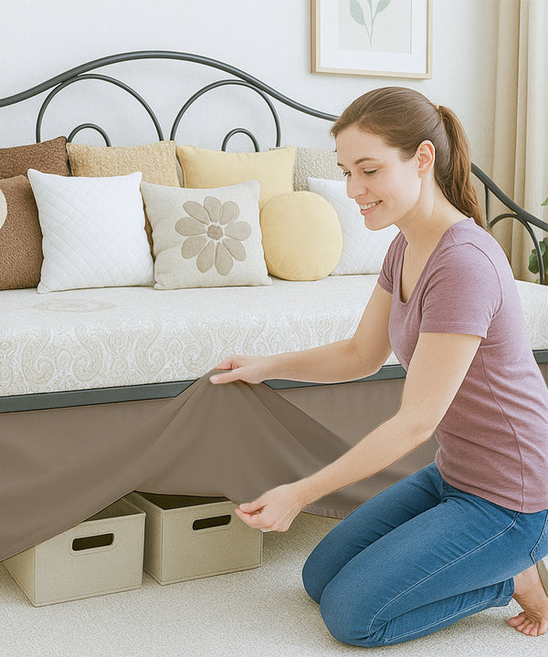 Luxe Pleated Microfiber 1 Piece Daybed Skirt- Taupe-Bed Skirts-Shreem Linen-Slumber Sphere