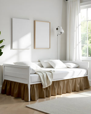 Sun-drenched Haven Ruffle Daybed Skirt – Calm Taupe Tone-Bed Skirts-Shreem Linen-Slumber Sphere
