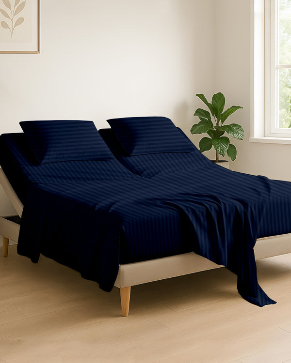 Serenity Split –  Premium Cotton 4 Piece Split Head Sheet Set- Navy Blue