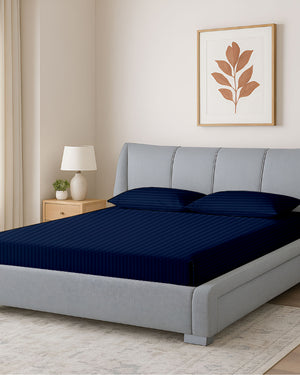 Oceanbreeze Premium Cotton 4 Piece Sheets Set for Waterbeds - Navy Blue