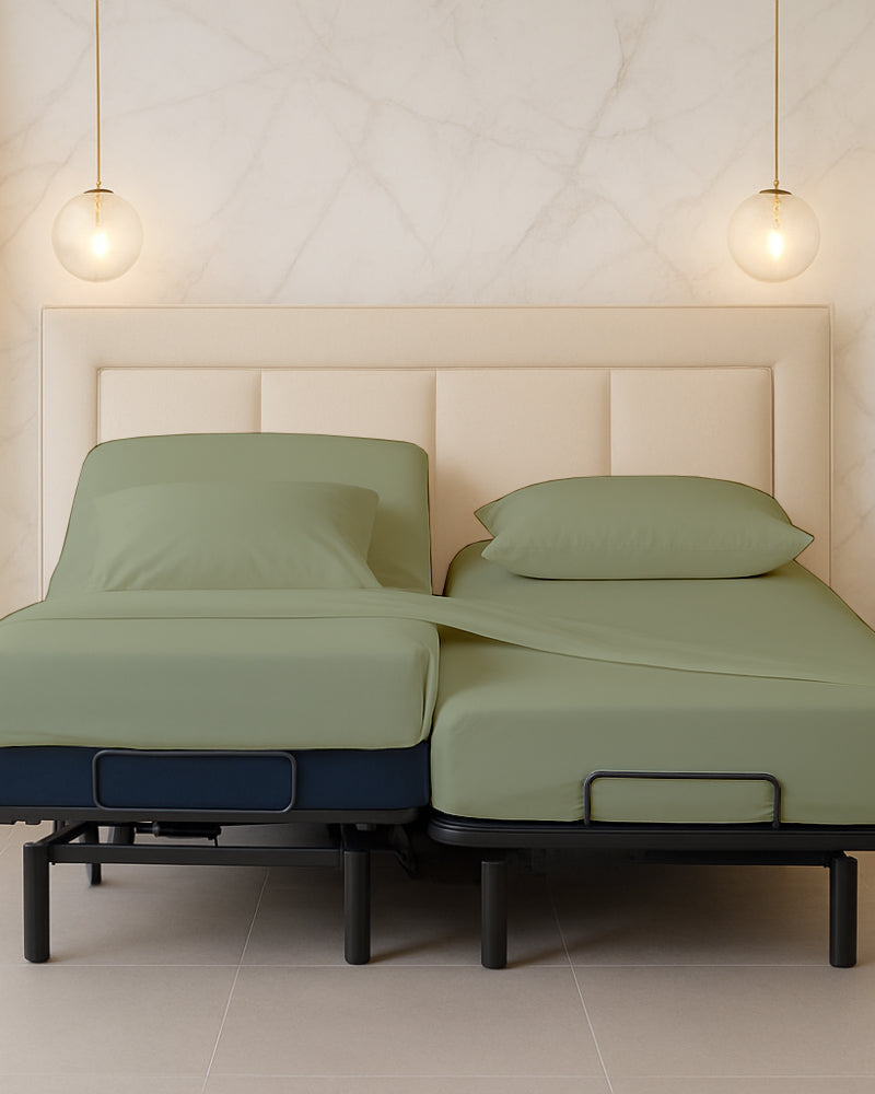 Snowy Giza Split Bed 5 Piece Sheet Set - Sage