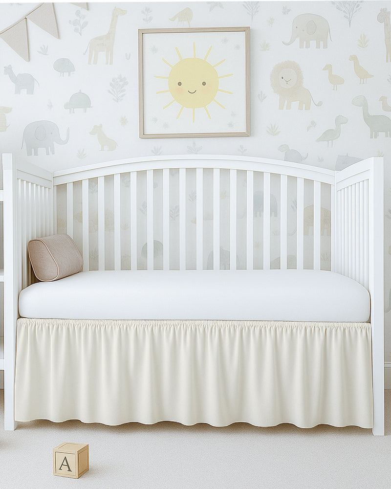 Microfiber Ruffled Crib Bed Skirt with Split Corners- Ivory-baby bedding-Shreem Linen-Slumber Sphere