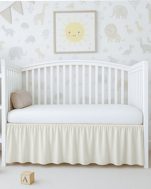 Microfiber Ruffled Crib Bed Skirt with Split Corners- Ivory-baby bedding-Shreem Linen-Slumber Sphere