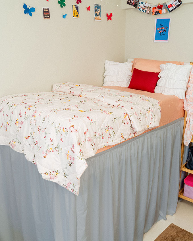 Flowyfrills– Microfiber Gathered Bed Skirt for Dorms - Light Grey-Bed Skirts-Shreem Linen-Slumber Sphere