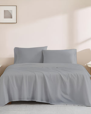 Classic Comfort Cotton Bedding 4 Piece Sheet Set- Light Gray