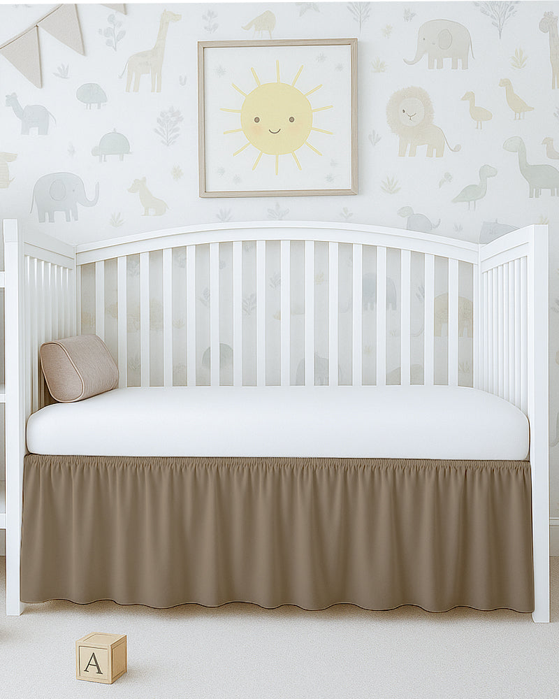 Microfiber Ruffled Crib Bed Skirt with Split Corners- Taupe-baby bedding-Shreem Linen-Slumber Sphere