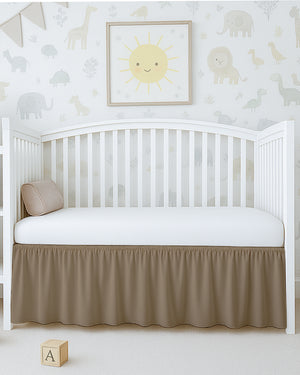 Microfiber Ruffled Crib Bed Skirt with Split Corners- Taupe-baby bedding-Shreem Linen-Slumber Sphere