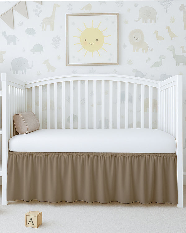 Microfiber Ruffled Crib Bed Skirt with Split Corners- Taupe-baby bedding-Shreem Linen-Slumber Sphere