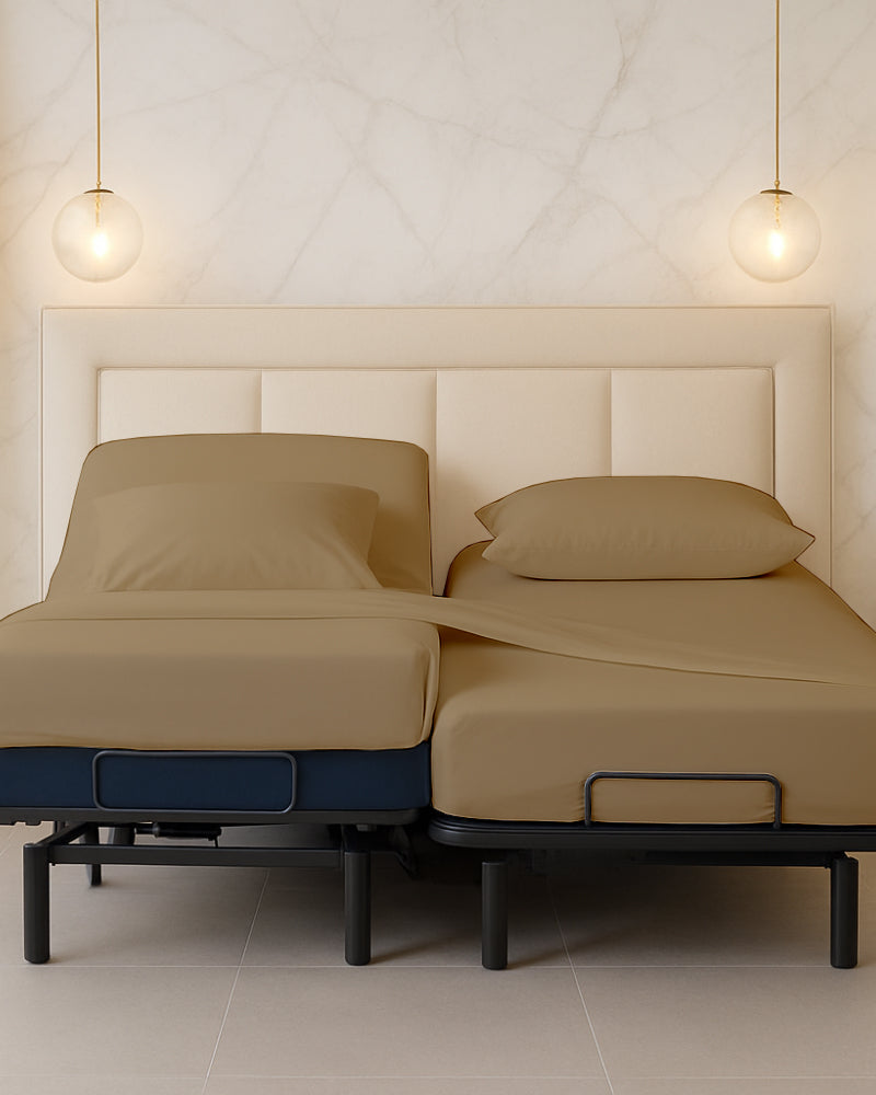 Snowy Giza Split Bed 5 Piece Sheet Set - Taupe