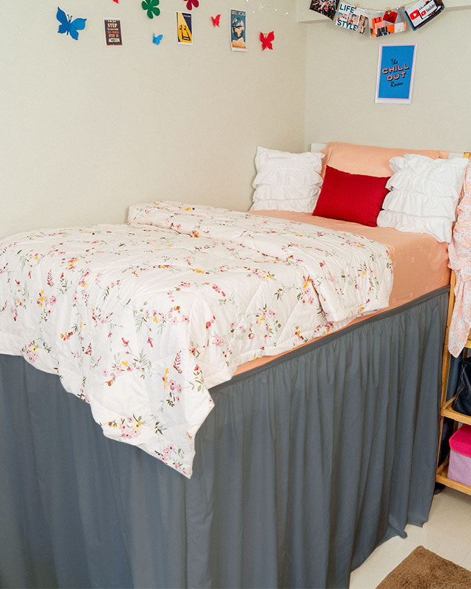Flowyfrills– Microfiber Gathered Bed Skirt for Dorms - Dark Grey-Bed Skirts-Shreem Linen-Slumber Sphere