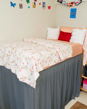 Flowyfrills– Microfiber Gathered Bed Skirt for Dorms - Dark Grey-Bed Skirts-Shreem Linen-Slumber Sphere