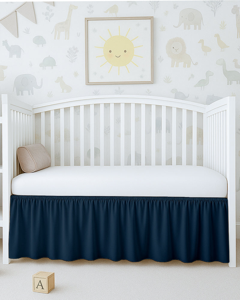 Microfiber Ruffled Crib Bed Skirt with Split Corners- Navy Blue-baby bedding-Shreem Linen-Slumber Sphere
