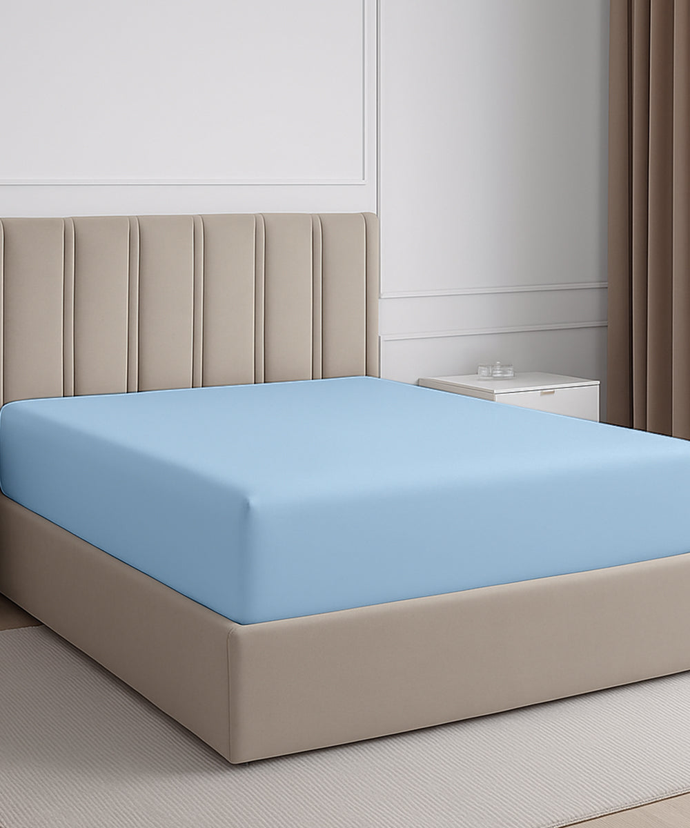 Seven Star 1 Piece Cotton Fitted Sheet-Light Blue